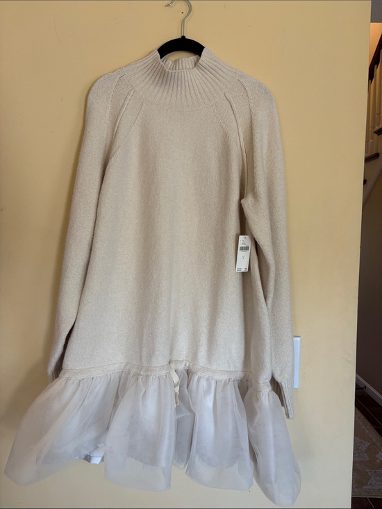 Anthropologie Dresses & Skirts - Anthropologie Cream Knit Sweater Dress with Sheer Ruffle Hem